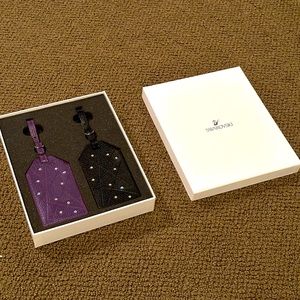 Swarovski set of 2 Baggage/Luggage Tags Limited Crystals Purple & Black UNUSED